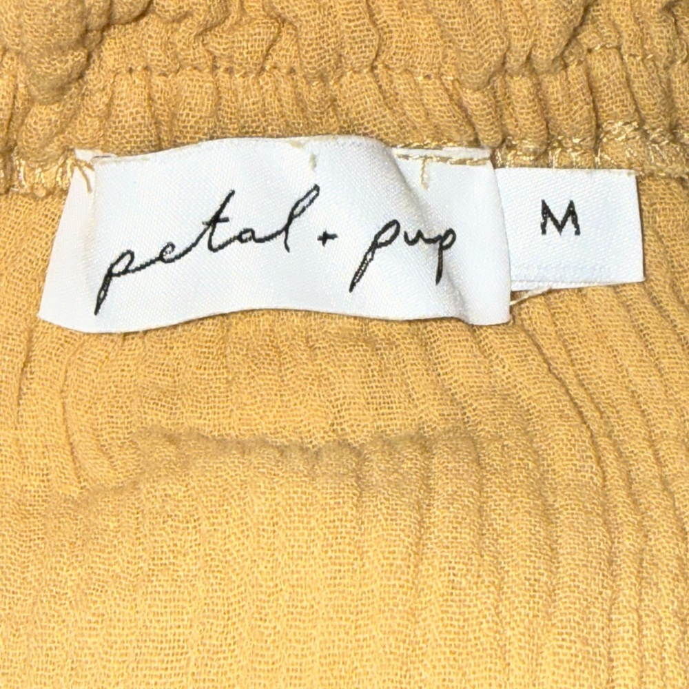 Petal & Pup 100% Cotton Golden Honey Off Shoulder Dress Size M Tie Waist Ruffle - Picture 10 of 11